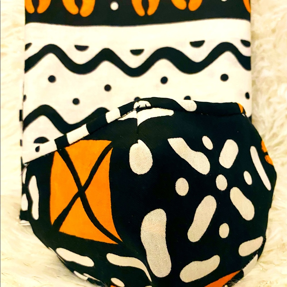 100% cotton African print head wrap and mask set